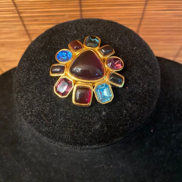 Vintage Joan Rivers Brooch/Necklace Pendant Gripoix Cabochon and Crystal Pin - Picture 1 of 3